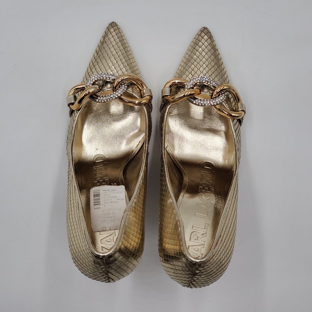 Karl Lagerfeld Paris Rhinestone Chain Metallic Heels - Picture 5 of 16